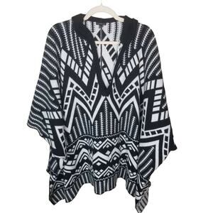 Express Womens Hooded Aztec Poncho Sweater OS Southwestern Tribal Geometric Boho